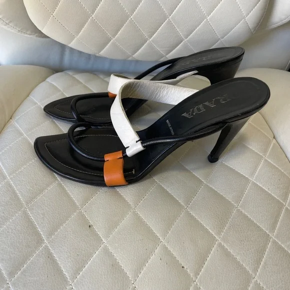 Prada Women's Black, White, and Orange Sandals - Picture 3 of 5